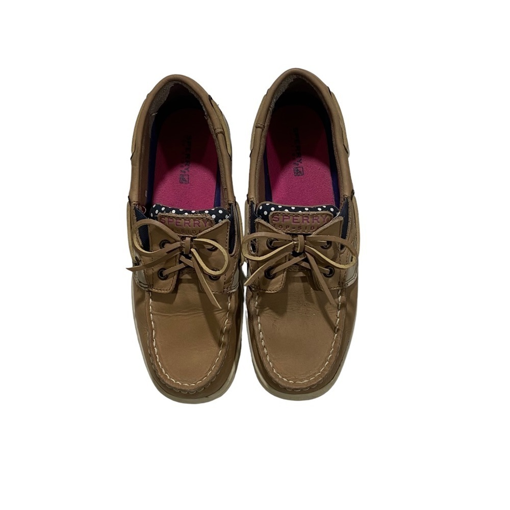 Sperry Butterfly Fish Women Tan & Blue & White Dots Loafers Boat Shoes Sz 5M